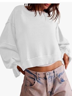 Women’s White Cropped Crewneck Sweatshirt
